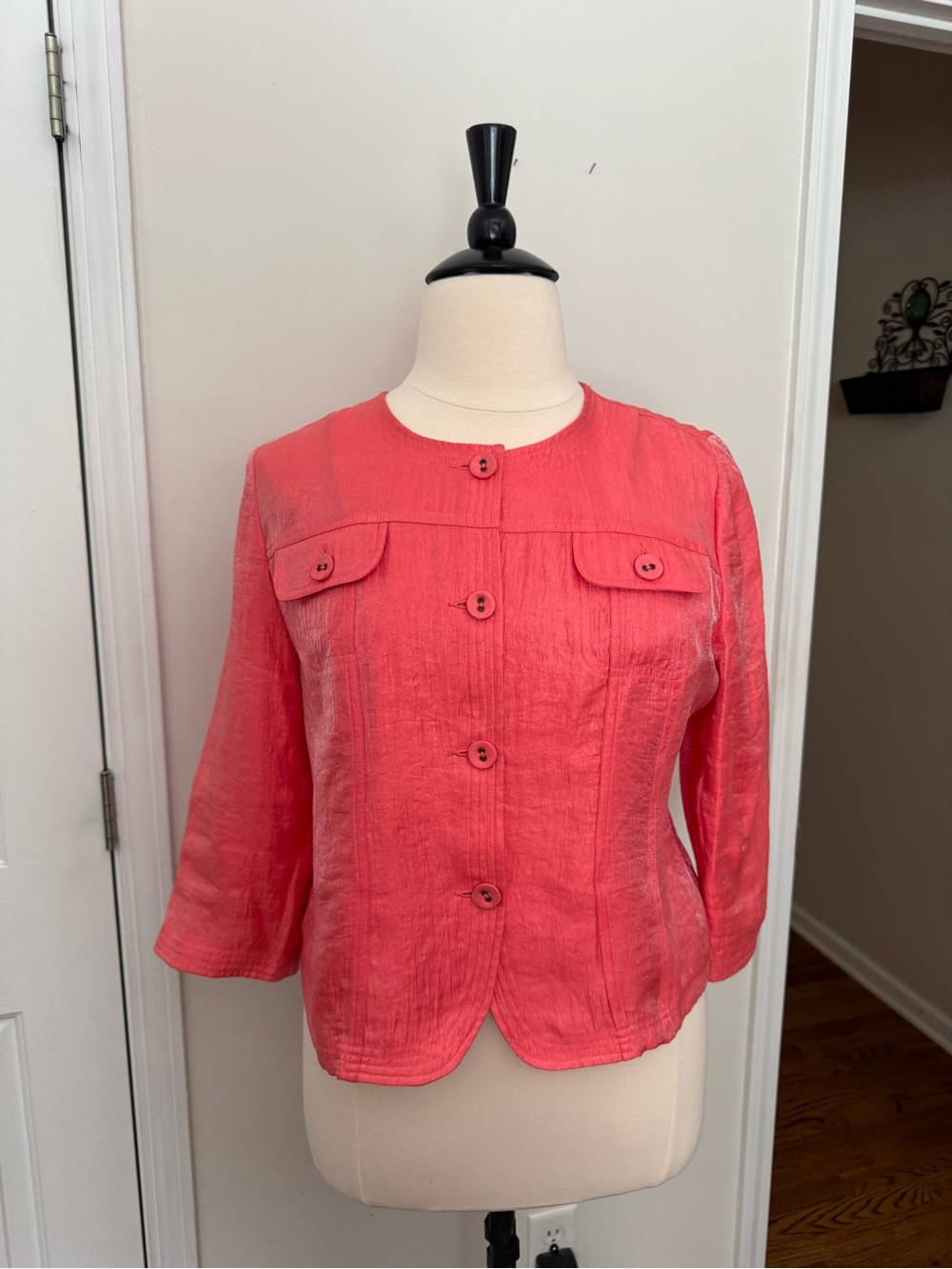 Ruby Rd. Coral-Red Round Neck Button Jacket